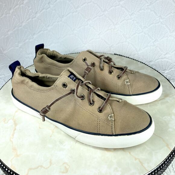Sperry Sneakers Women 9.5 Brown Canvas Pier View Elastic Back Casual Chic Shoes - Picture 2 of 13